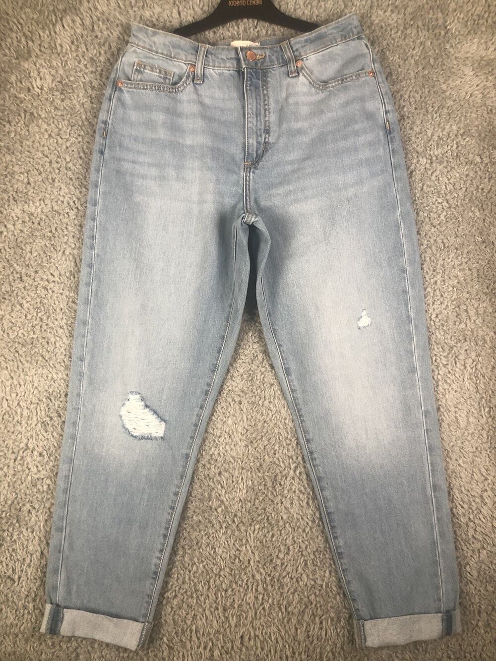 Universal Thread Women Jean 0/25R High Rise Boyfriend Crop Distressed Blue Denim